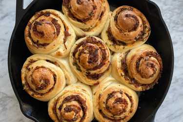 Carmelized onion chelsea buns