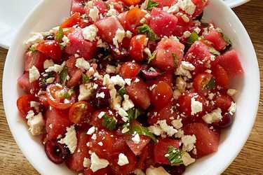 Cherry, watermelon, and feta salad