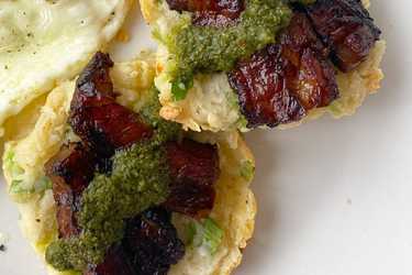 Pork belly and scallion biscuit breakfast