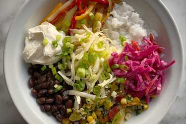 Summer corn, pepper, and rice bowl