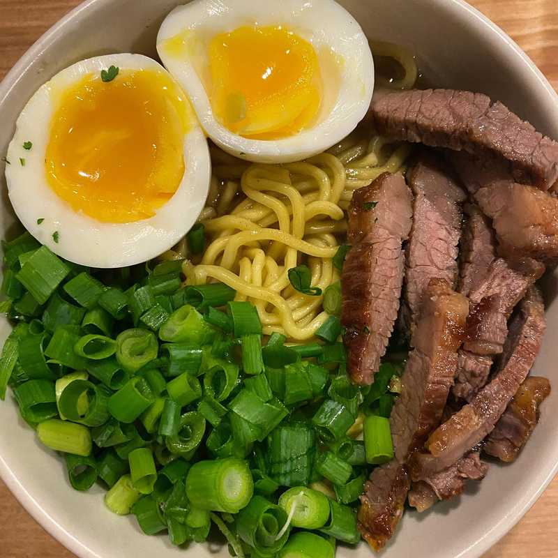 Beef noodle soup with a 7 minute egg and almost enough scallion. @sunnoodles ramen from @freshdirect.