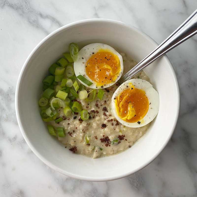 Attempting savory oatmeal - this one has miso, cream, scallion, sumac, a splash of apple cider vinegar, and a jammy egg. I made it a little too salty but…