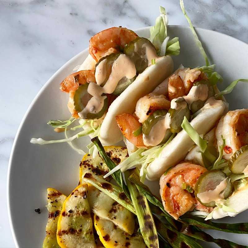 when you see a recipe and randomly have all of the ingredients 🥳 steamed buns with grilled shrimp and spicy mayo from Serious Eats. QUESTION/advice wanted…