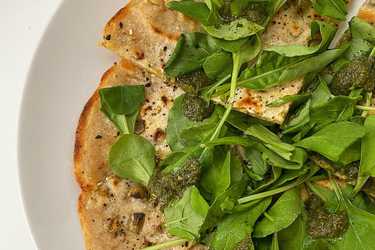 Sourdough discard scallion pancake with arugula