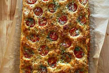 Tomato and garlic butter sourdough focaccia