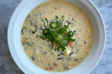 Creamy jalapeño, potato, and wild rice soup